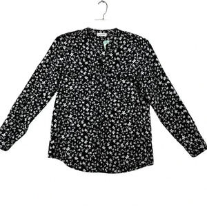 Calvin Klein Womens Blouse S Black White Floral Button Down Top Career Business